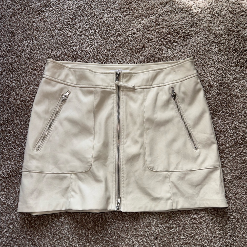 Cream Leather Skirt
